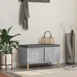 Bancs-vidaXL Banc d'entrée avec coussin 80 x 38 x 46 cm Gris béton