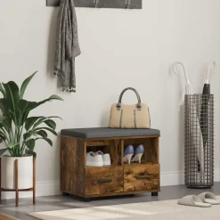 Bancs-vidaXL Banc d'entrée avec coussin Chêne Fumé 60 x 38 x 46 cm Ch&ecirc;ne fumé
