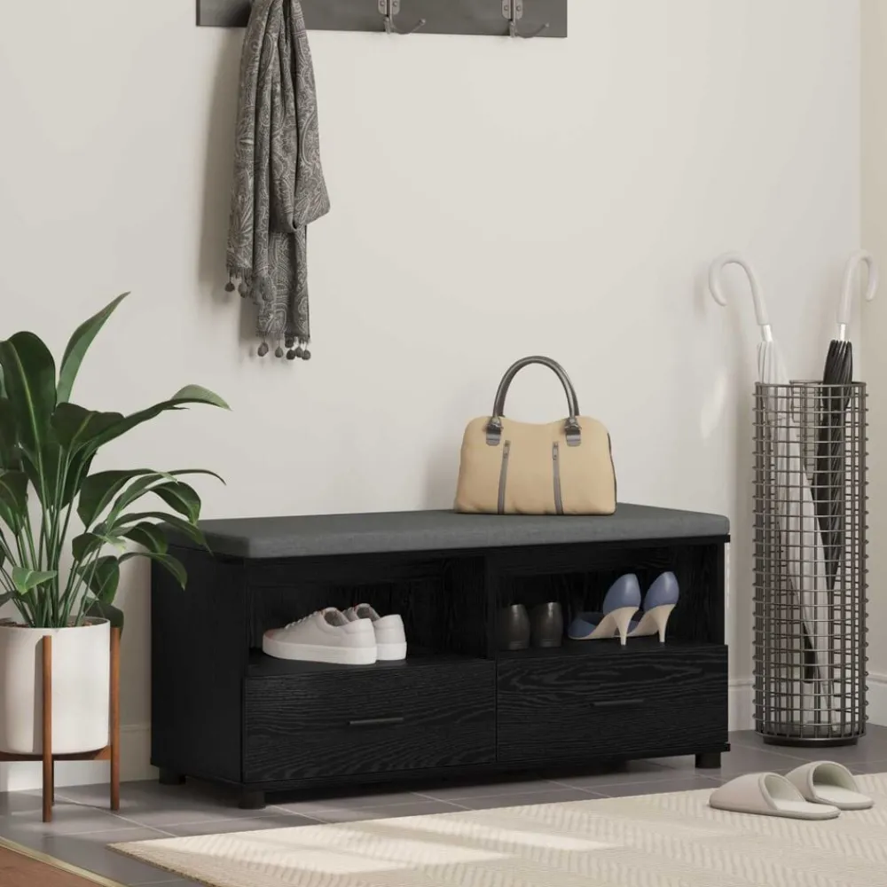 vidaXL Banc d'entrée avec coussin Chêne Noir 100 x 38 x 46 cm