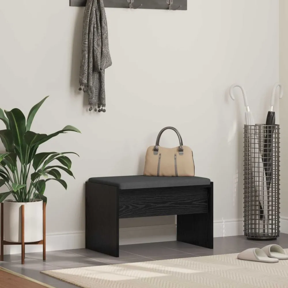 Bancs-vidaXL Banc d'entrée avec coussin Chêne noir 63 x 38 x 40 cm Chêne noir