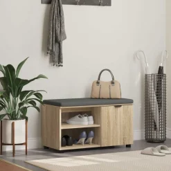 Bancs-vidaXL Banc d'entrée avec coussin Chêne Sonoma 80 x 38 x 46 cm Ch&ecirc;ne sonoma