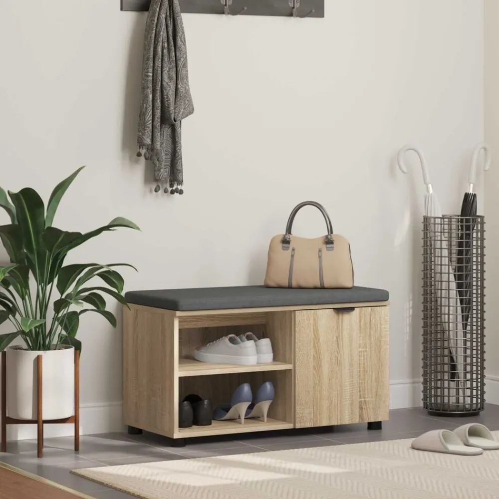 Bancs-vidaXL Banc d'entrée avec coussin Chêne Sonoma 80 x 38 x 46 cm Chêne sonoma