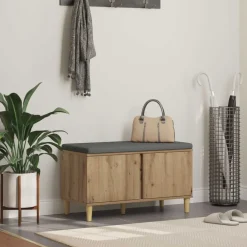 Bancs-vidaXL Banc d'entrée avec coussin Chêne Artisanal 80 x 38 x 46 cm ch&ecirc;ne artisanal