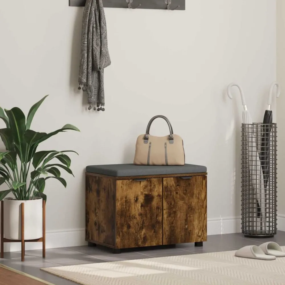 Bancs-vidaXL Banc d'entrée avec coussin Chêne Fumé 60 x 38 x 46 cm Chêne fumé