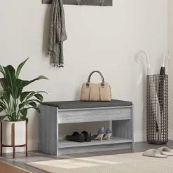 vidaXL Banc d'entrée avec coussin Gris Sonoma 83 x 38 x 45 cm
