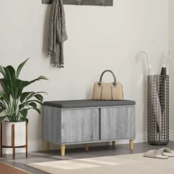 vidaXL Banc d'entrée avec coussin Gris Sonoma 80 x 38 x 46 cm