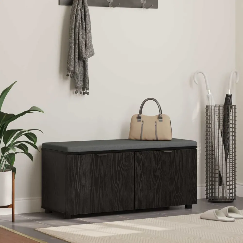 Bancs-vidaXL Banc d'entrée avec coussin Chêne Noir 100 x 38 x 46 cm Chêne noir