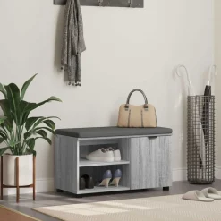Bancs-vidaXL Banc d'entrée avec coussin Gris Sonoma 80 x 38 x 46 cm Sonoma gris