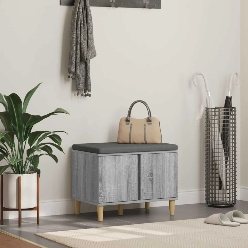 vidaXL Banc d'entrée avec coussin Gris Sonoma 60 x 38 x 46 cm