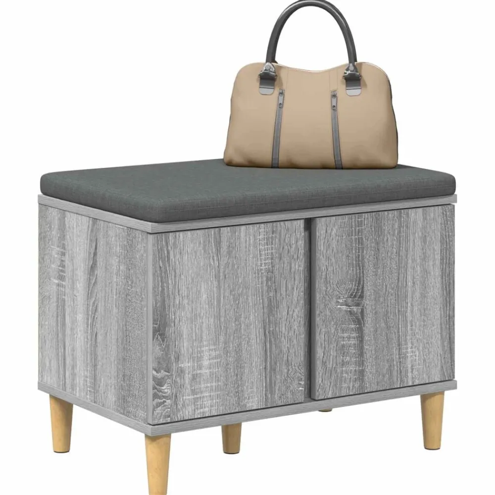vidaXL Banc d'entrée avec coussin Gris Sonoma 60 x 38 x 46 cm