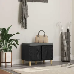 Bancs-vidaXL Banc d'entrée avec coussin Chêne Noir 60 x 38 x 46 cm Ch&ecirc;ne noir