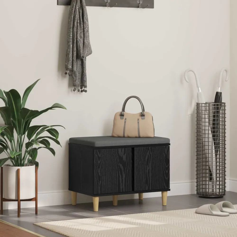 Bancs-vidaXL Banc d'entrée avec coussin Chêne Noir 60 x 38 x 46 cm Chêne noir