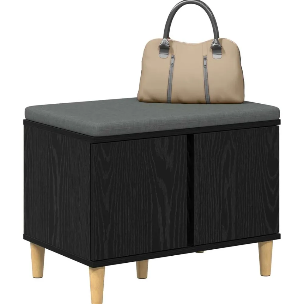 Bancs-vidaXL Banc d'entrée avec coussin Chêne Noir 60 x 38 x 46 cm Chêne noir