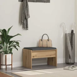 Bancs-vidaXL Banc d'entrée avec coussin Chêne artisanal 63 x 38 x 40 cm ch&ecirc;ne artisanal