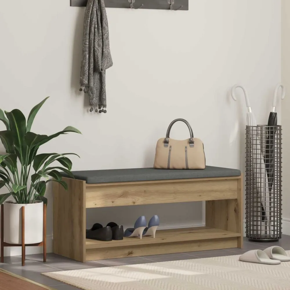 Bancs-vidaXL Banc d'entrée avec coussin Chêne Artisanal 103 x 38 x 45 cm chêne artisanal