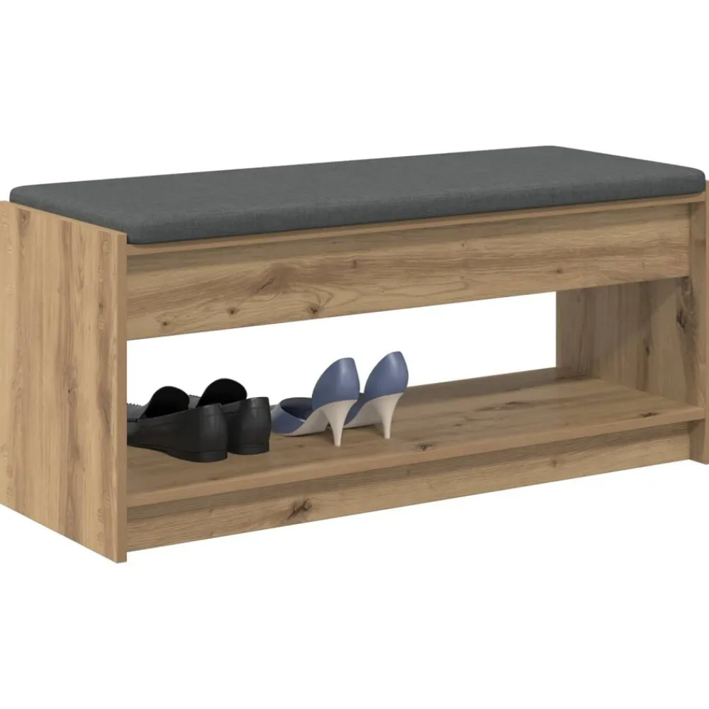 Bancs-vidaXL Banc d'entrée avec coussin Chêne Artisanal 103 x 38 x 45 cm chêne artisanal