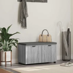 vidaXL Banc d'entrée avec coussin Gris Sonoma 80 x 38 x 46 cm