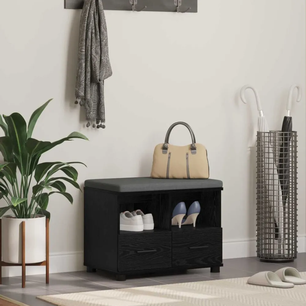 Bancs-vidaXL Banc d'entrée avec coussin Chêne Noir 60 x 38 x 46 cm Chêne noir
