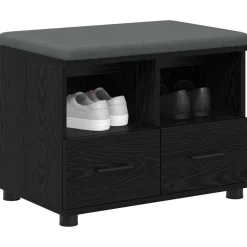 Bancs-vidaXL Banc d'entrée avec coussin Chêne Noir 60 x 38 x 46 cm Chêne noir