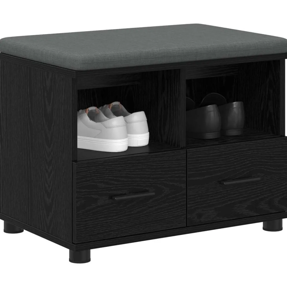 Bancs-vidaXL Banc d'entrée avec coussin Chêne Noir 60 x 38 x 46 cm Chêne noir