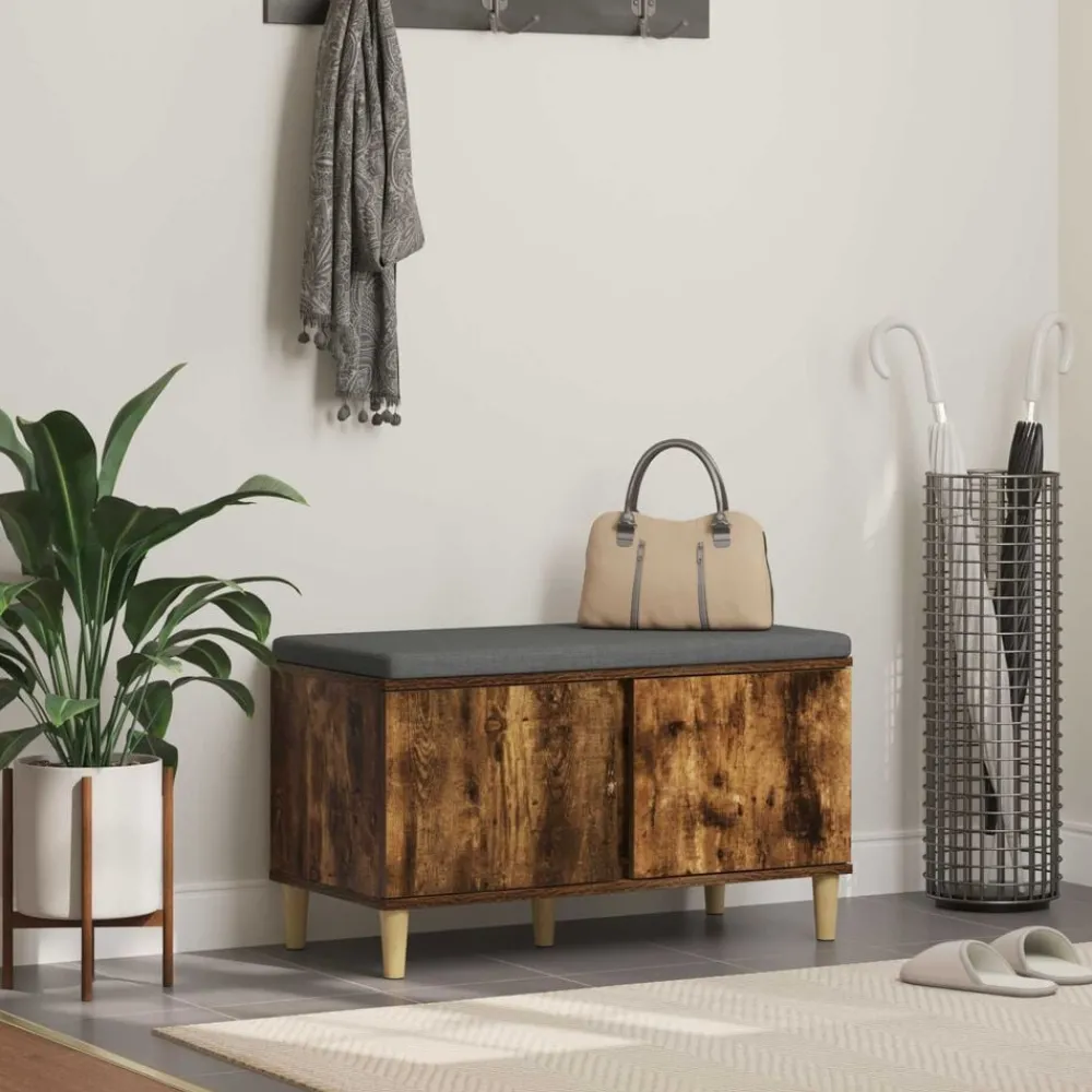 vidaXL Banc d'entrée avec coussin Chêne Fumé 80 x 38 x 46 cm