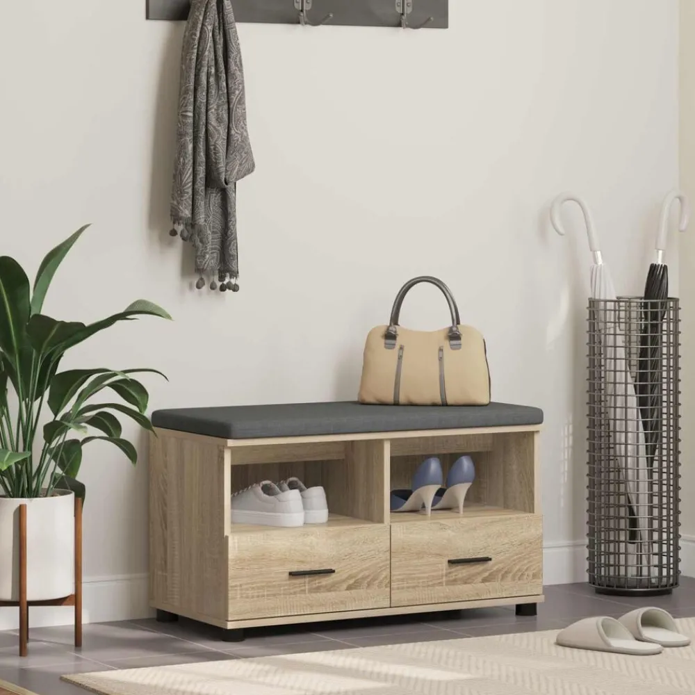 Bancs-vidaXL Banc d'entrée avec coussin Chêne Sonoma 80 x 38 x 46 cm Chêne sonoma