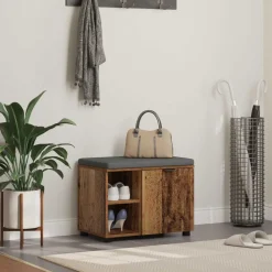 Bancs-vidaXL Banc d'entrée avec coussin 60 x 38 x 46 cm Bois ancien