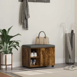 Bancs-vidaXL Banc d'entrée avec coussin Chêne Fumé 60 x 38 x 46 cm Ch&ecirc;ne fumé