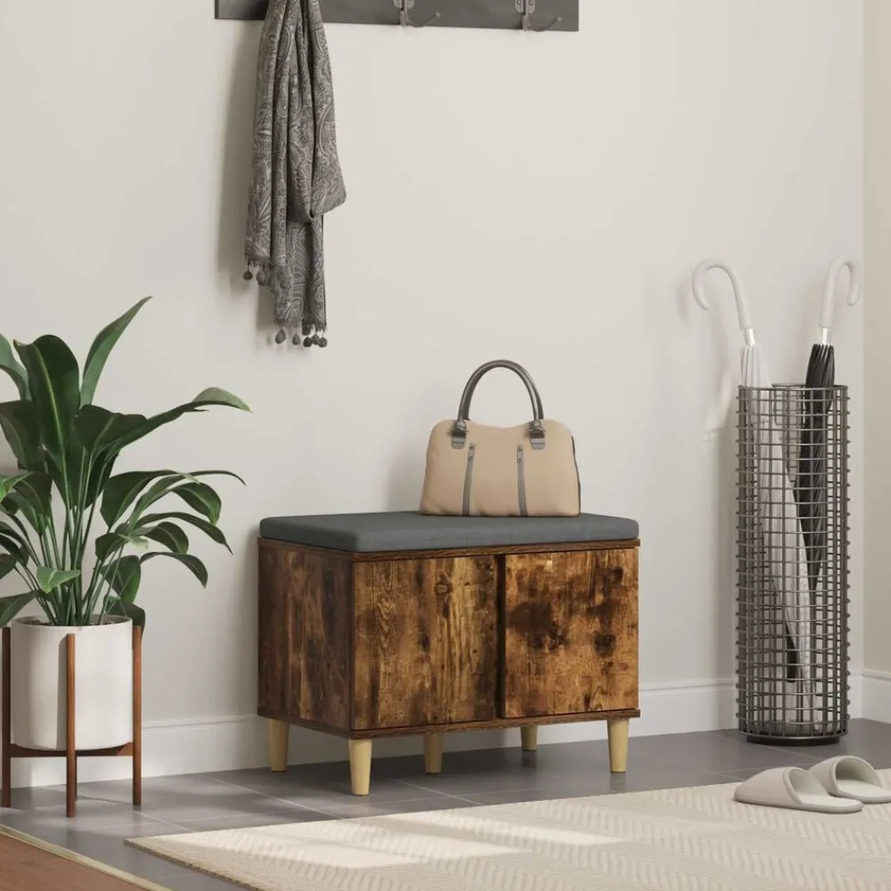 Bancs-vidaXL Banc d'entrée avec coussin Chêne Fumé 60 x 38 x 46 cm Chêne fumé