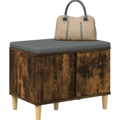Bancs-vidaXL Banc d'entrée avec coussin Chêne Fumé 60 x 38 x 46 cm Chêne fumé