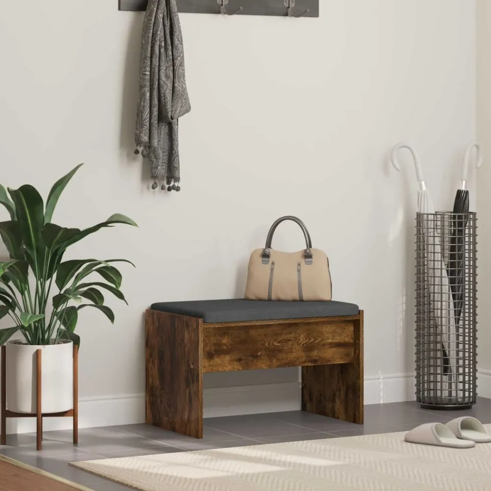 Bancs-vidaXL Banc d'entrée avec coussin Chêne fumé 63 x 38 x 40 cm Chêne fumé