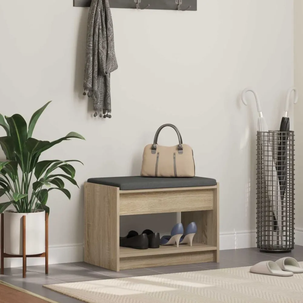 Bancs-vidaXL Banc d'entrée avec coussin Chêne Sonoma 63 x 38 x 45 cm