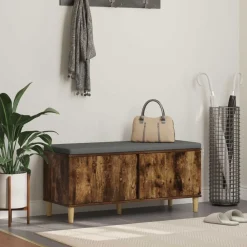 Bancs-vidaXL Banc d'entrée avec coussin Chêne Fumé 100 x 38 x 46 cm Ch&ecirc;ne fumé