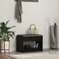 Bancs-vidaXL Banc d'entrée avec coussin Chêne Noir 63 x 38 x 45 cm