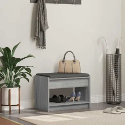 vidaXL Banc d'entrée avec coussin Gris Sonoma 63 x 38 x 45 cm