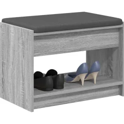 vidaXL Banc d'entrée avec coussin Gris Sonoma 63 x 38 x 45 cm
