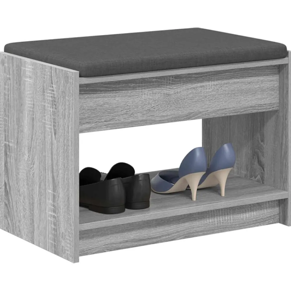 vidaXL Banc d'entrée avec coussin Gris Sonoma 63 x 38 x 45 cm