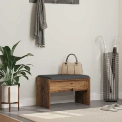 Bancs-vidaXL Banc d'entrée avec coussin 63 x 38 x 40 cm Bois ancien