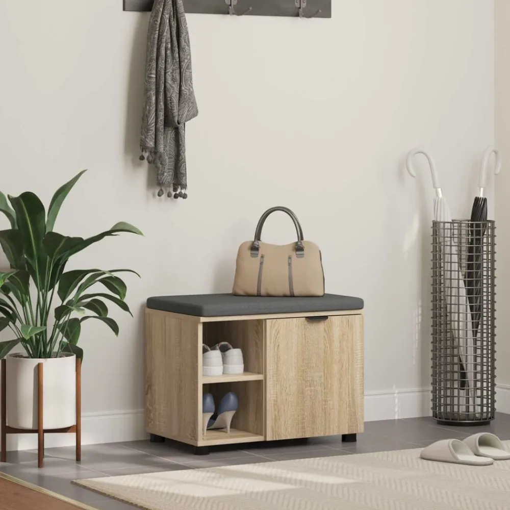 vidaXL Banc d'entrée avec coussin Chêne Sonoma 60 x 38 x 46 cm
