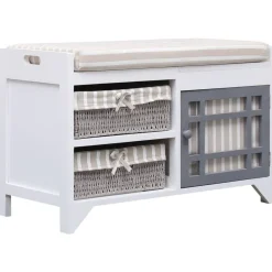 Bancs-vidaXL Banc d'entrée Blanc 70 x 33,5 x 45 cm Bois de Paulownia