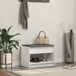 vidaXL Banc d'entrée Blanc 63 x 38 x 45 cm Bois Ingénierie et Tissu