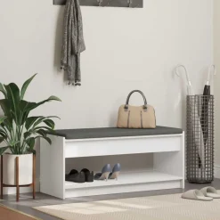 Bancs-vidaXL Banc d'entrée 103 x 38 x 45 cm Bois Ingénierie et Tissu Blanc