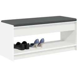 Bancs-vidaXL Banc d'entrée 103 x 38 x 45 cm Bois Ingénierie et Tissu Blanc