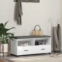Bancs-vidaXL Banc d'entrée 100 x 38 x 46 cm Bois Ingénierie et Tissu Blanc