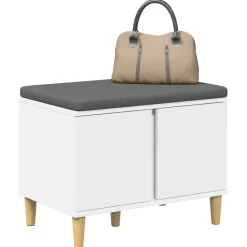 Bancs-vidaXL Banc d'entrée 60 x 38 x 46 cm Bois Ingénierie et Tissu Blanc