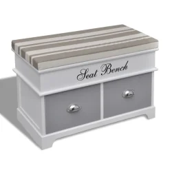 vidaXL Banc d'entrée et de rangement avec coussin gris 2 tiroirs Blanc