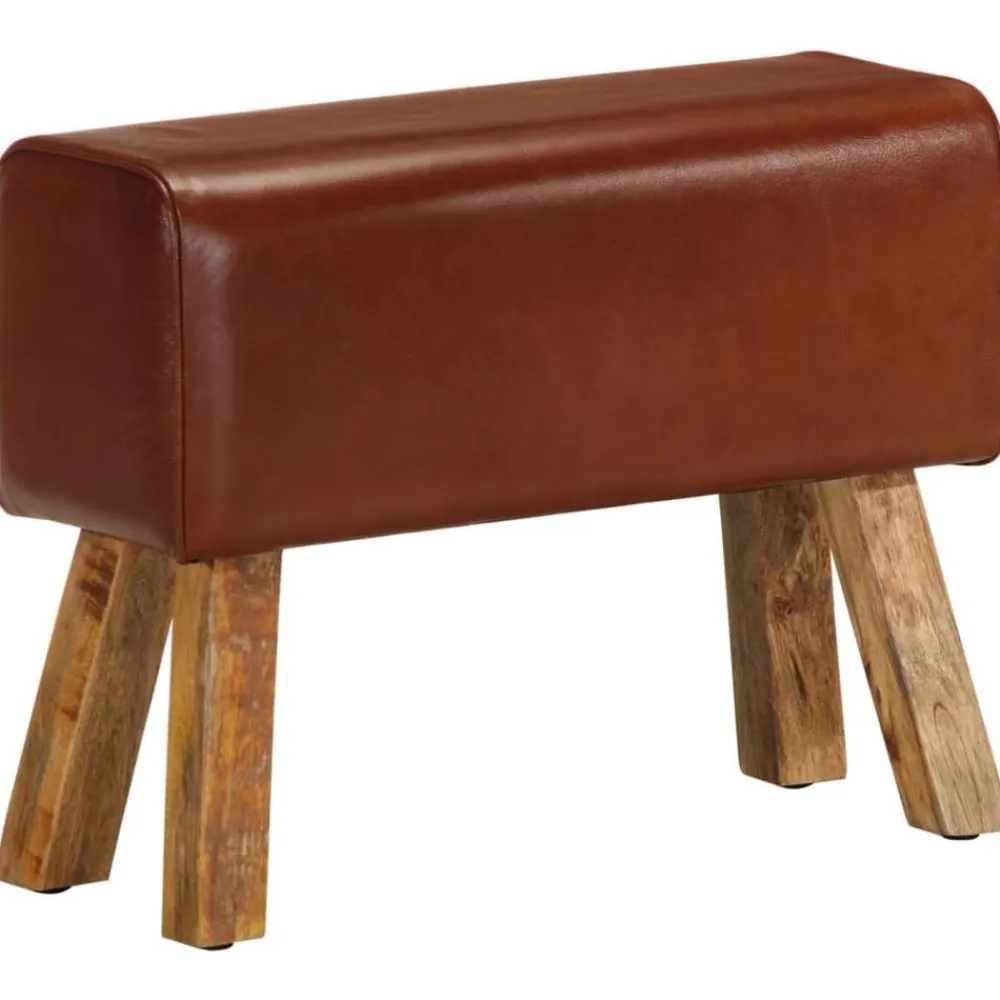 vidaXL Banc saut de cheval 58 cm cuir véritable et manguier