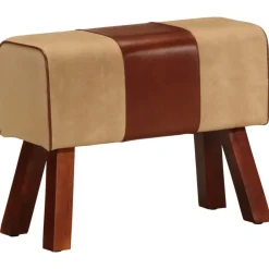 vidaXL Banc saut de cheval 58 cm marron cuir véritable et manguier