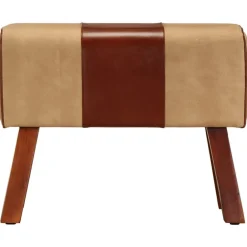 vidaXL Banc saut de cheval 58 cm marron cuir véritable et manguier