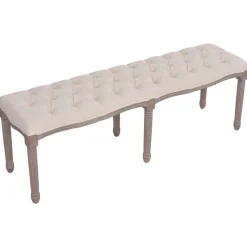 Bancs-vidaXL Banc tissu bois massif 150x39,8x48 cm blanc crème Blanc cr&egrave;me